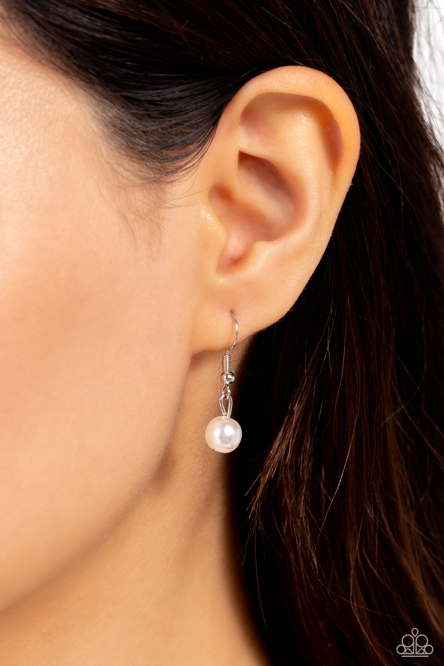 Perennial Pinnacle - White Rhinestone and Pearl Silver Medium Length Necklace