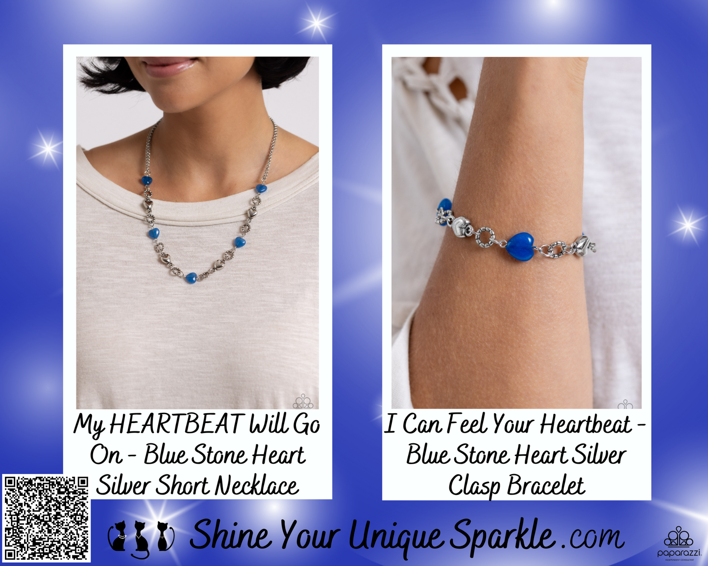 I Can Feel Your Heartbeat - Blue Stone Heart Silver Clasp Bracelet