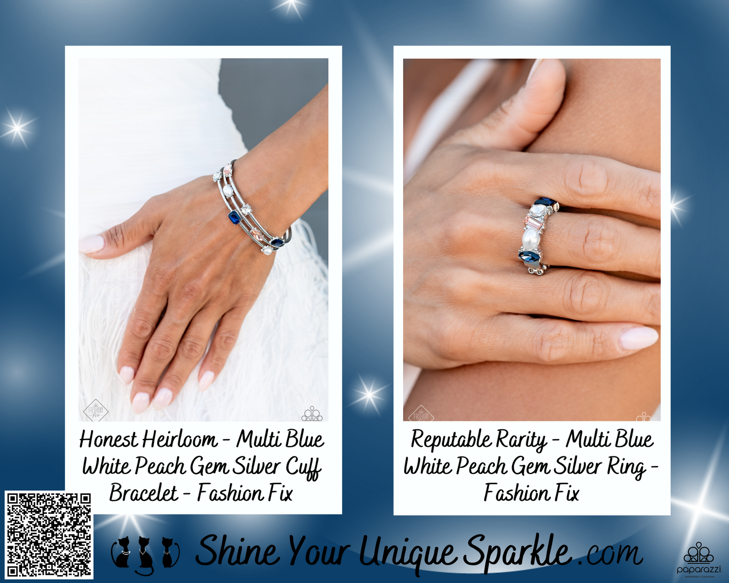 Reputable Rarity - Multi Blue White Peach Gem Silver Ring - Fashion Fix
