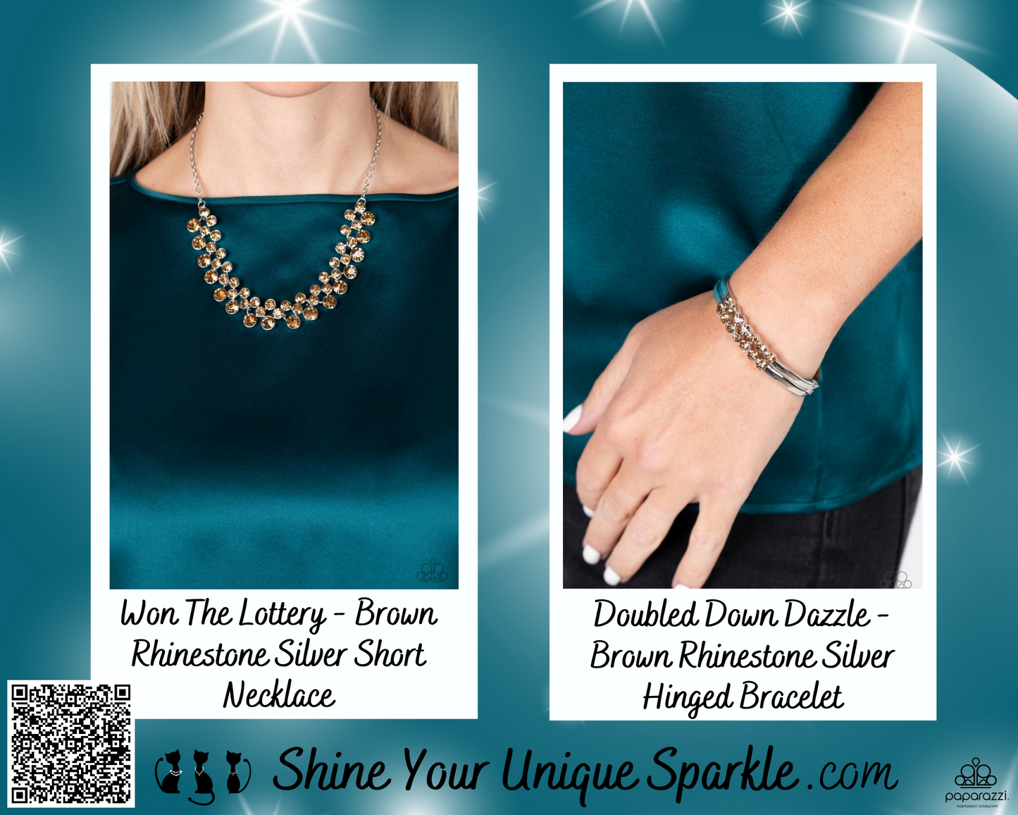 Won The Lottery - Brown Rhinestone Short Silver Necklace