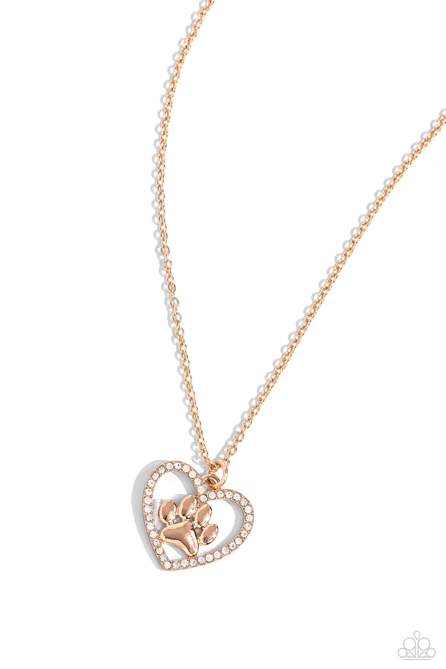 PET in Motion - Rose Gold Dog Cat Paw Heart Rose Gold Short Necklace