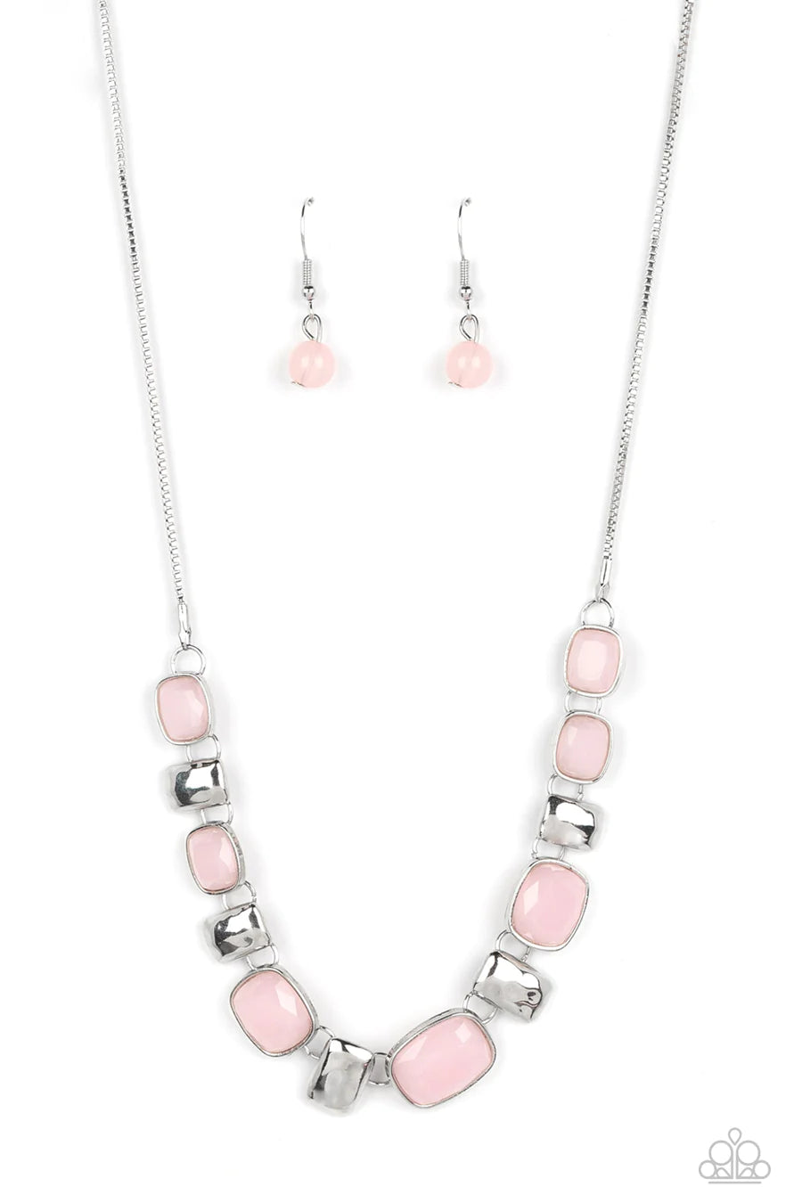 Polished Parade - Pink Bead Silver Short Necklace