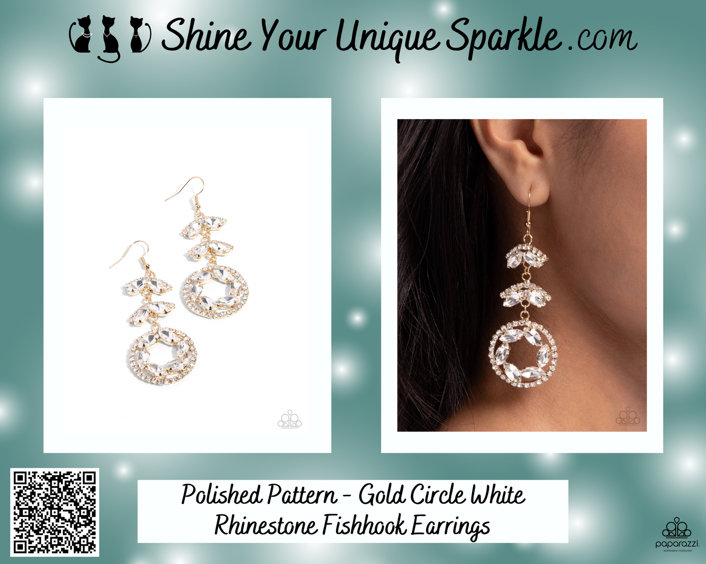Polished Pattern - Gold Circle White Rhinestone Fishhook Earrings
