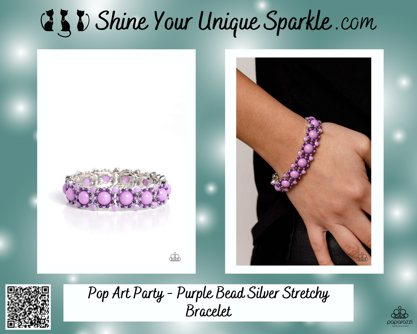 Pop Art Party - Purple Bead Silver Stretchy Bracelet