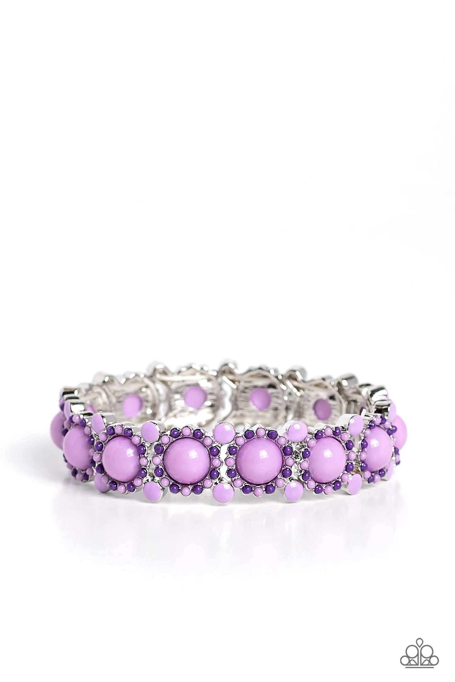 Pop Art Party - Purple Bead Silver Stretchy Bracelet