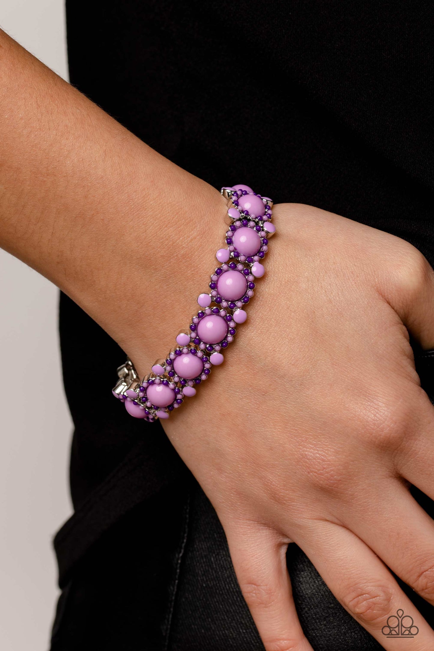Pop Art Party - Purple Bead Silver Stretchy Bracelet