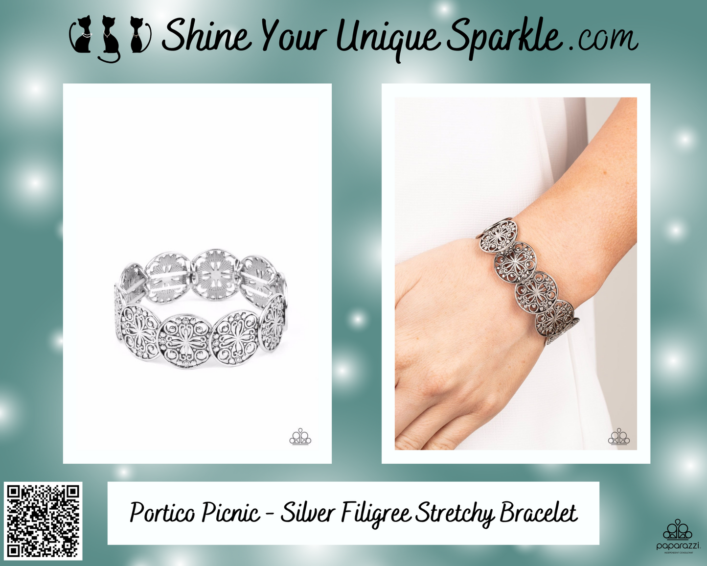 Portico Picnic - Silver Filigree Stretchy Bracelet