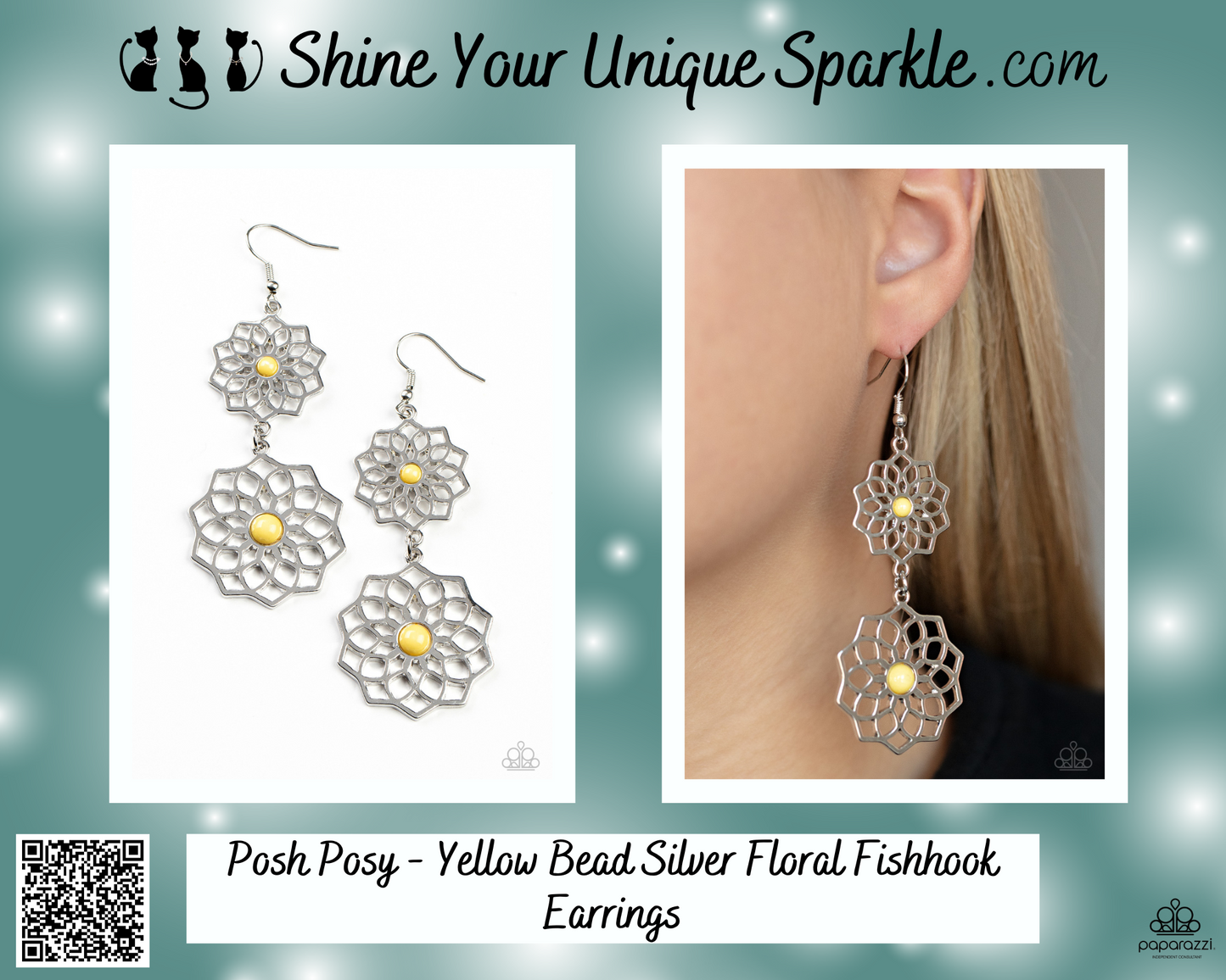 Posh Posy - Yellow Bead Silver Floral Fishhook Earrings