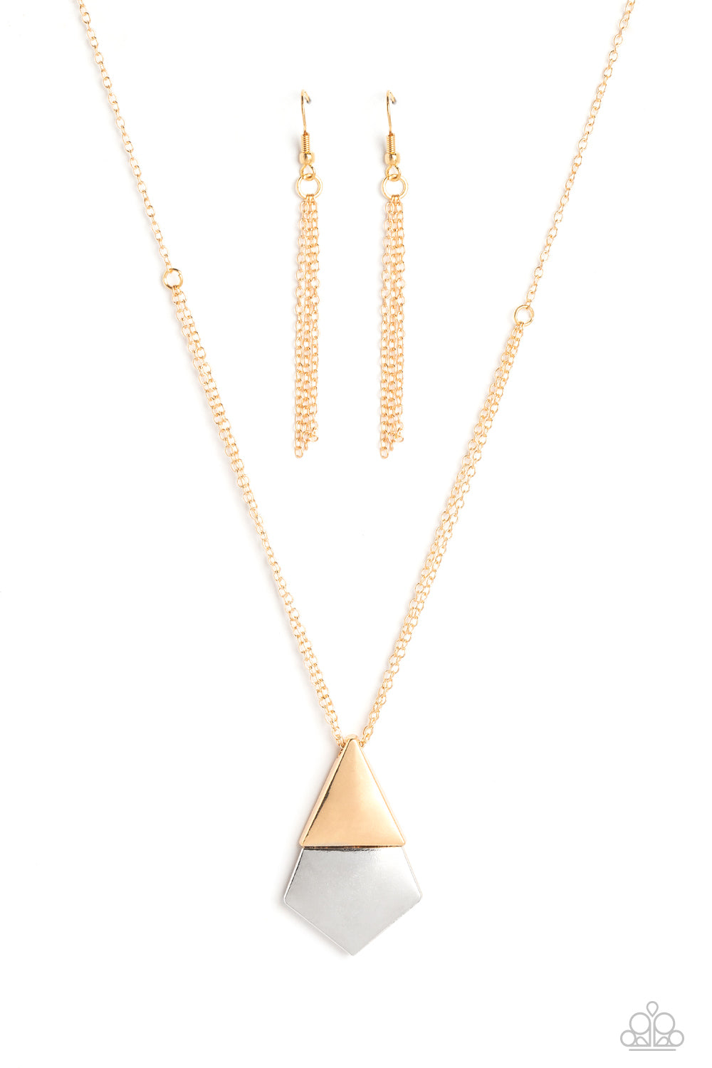 Posh Pyramid - Gold and Silver Kite-shaped Short Necklace