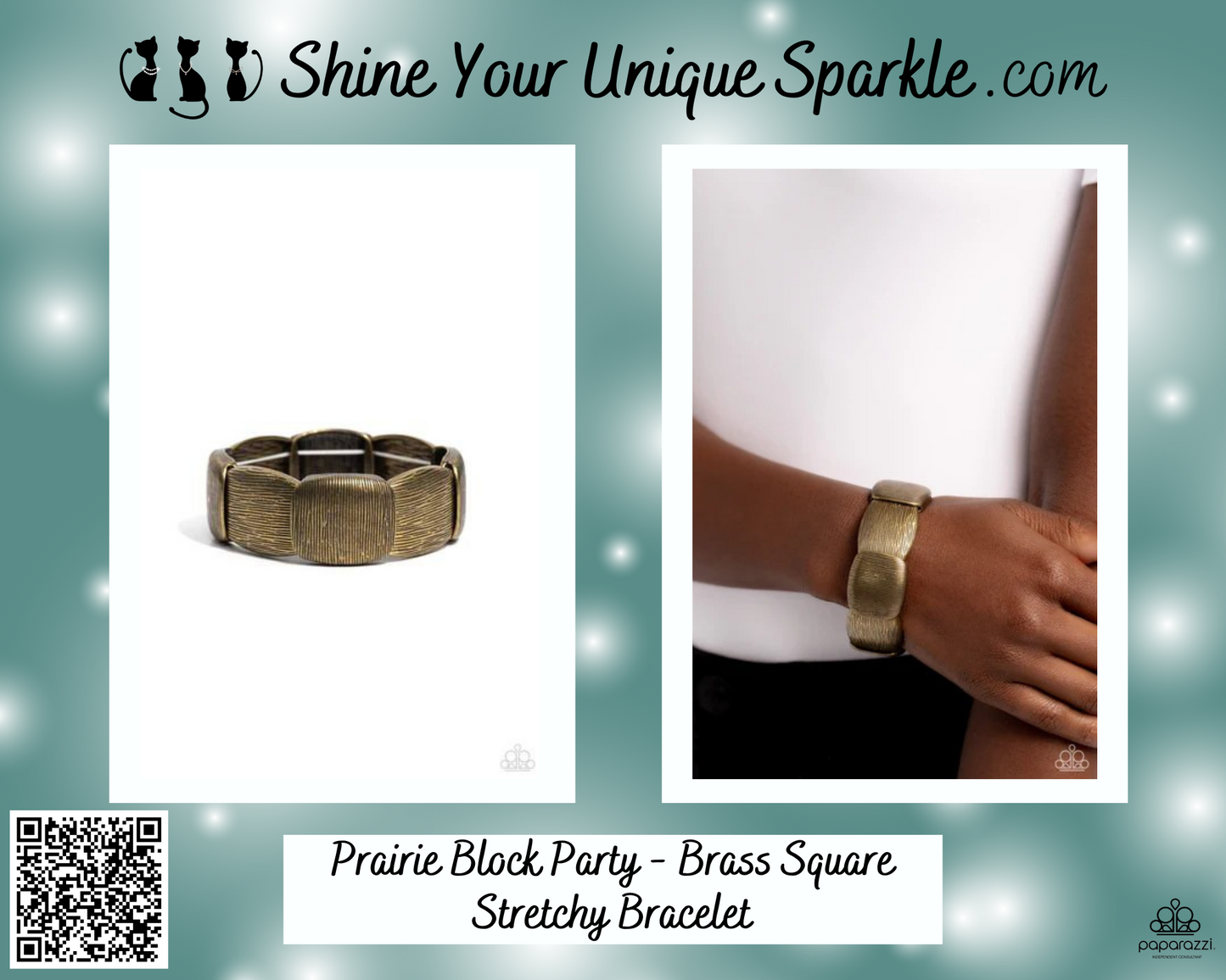 Prairie Block Party - Brass Square Stretchy Bracelet