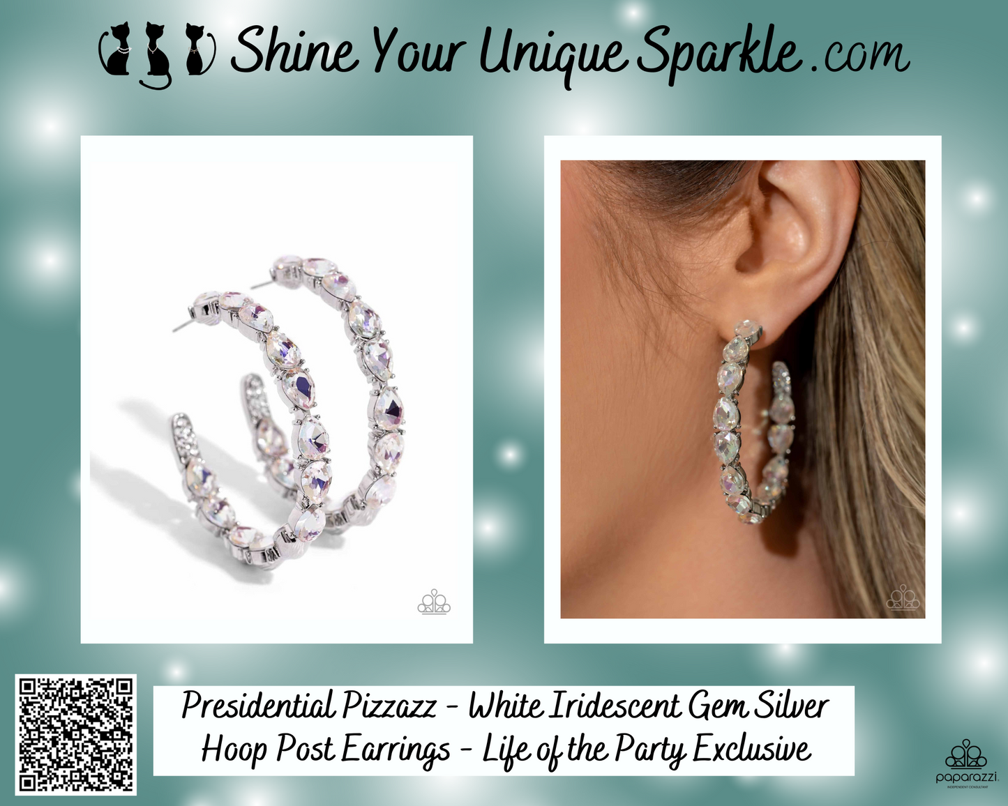 Presidential Pizzazz - White Iridescent Gem Silver Hoop Earrings - Life of the Party Exclusive