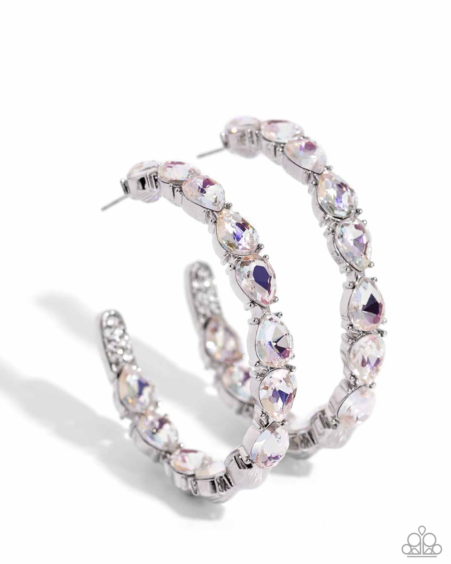 Presidential Pizzazz - White Iridescent Gem Silver Hoop Earrings - Life of the Party Exclusive