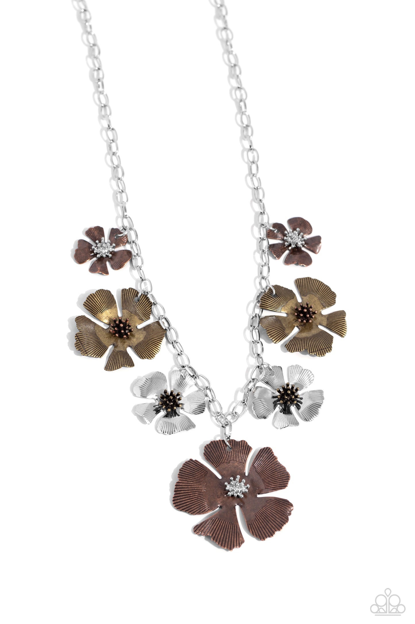 Prideful Pollen - Multi Mixed Metal Brass Copper Silver Flower Short Necklace