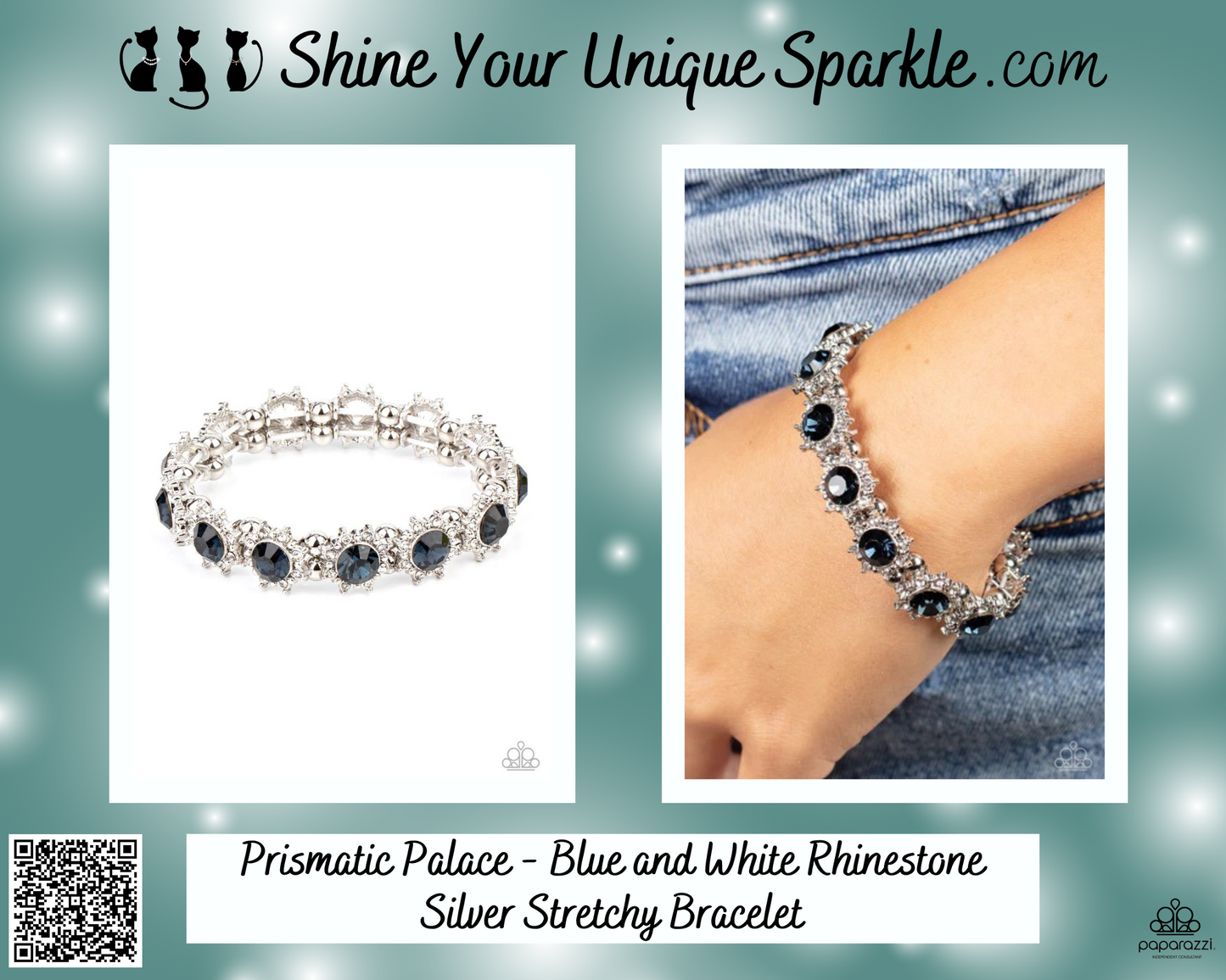 Prismatic Palace - Blue and White Rhinestone Silver Stretchy Bracelet