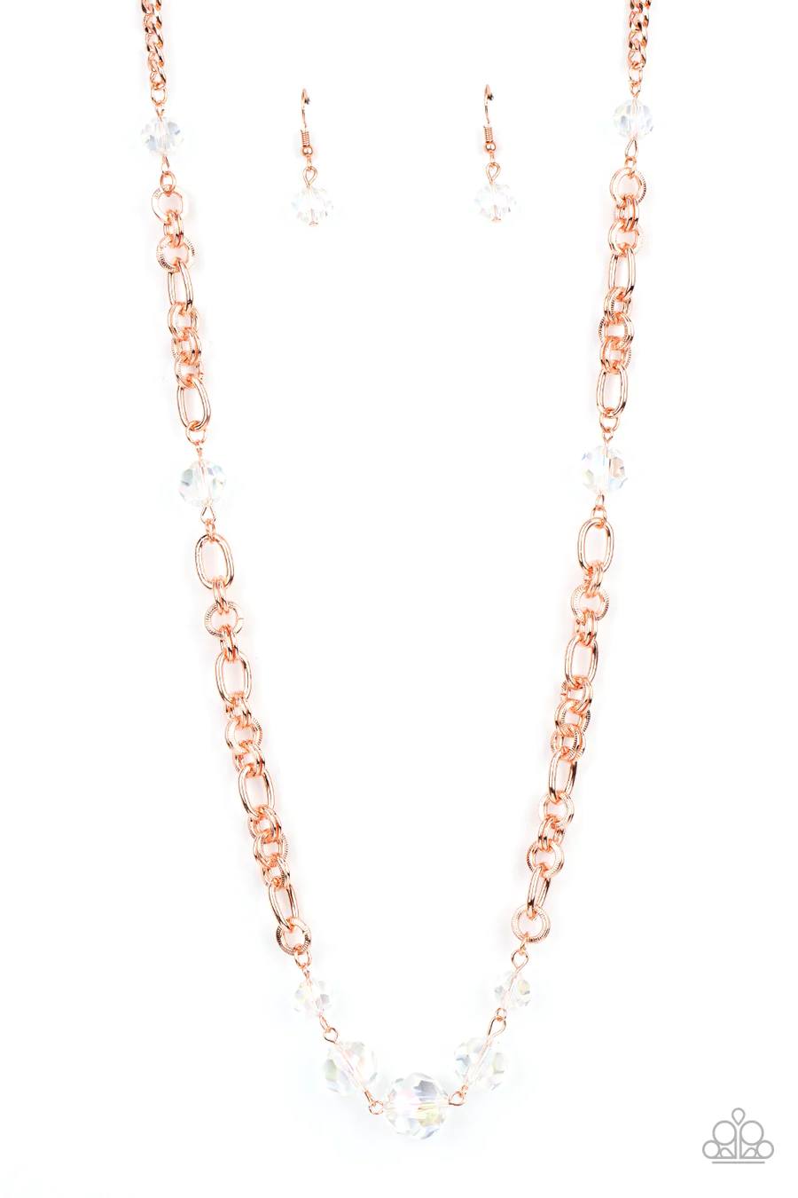Prismatic Pick-Me-Up - Copper Chain Iridescent Crystal Bead Long Neckalce