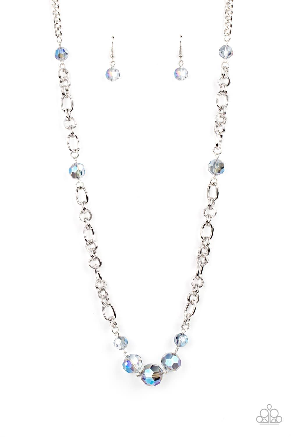 Prismatic Pick-Me-Up - Multi Oil Spill Iridescent Crystal Silver Long Necklace