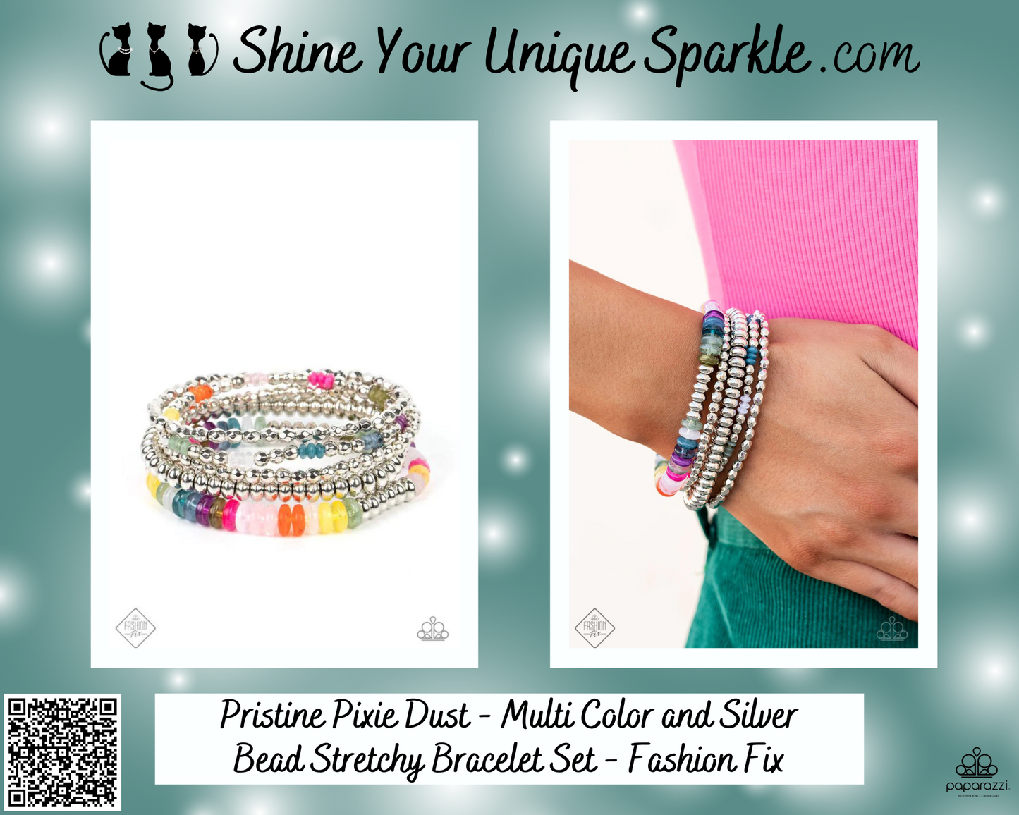 Pristine Pixie Dust - Multi Color and Silver Bead Stretchy Bracelet Set - Fashion Fix