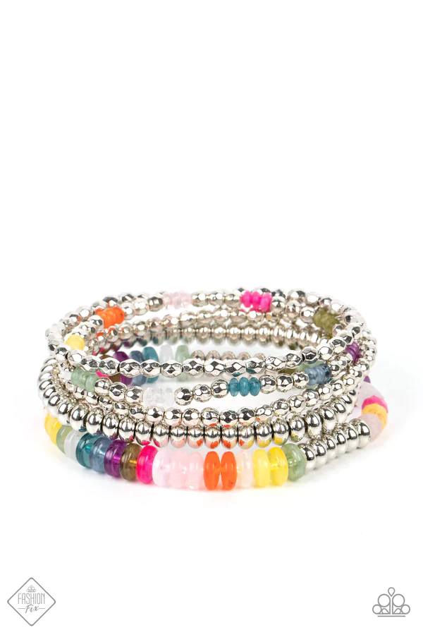 Pristine Pixie Dust - Multi Color and Silver Bead Stretchy Bracelet Set - Fashion Fix
