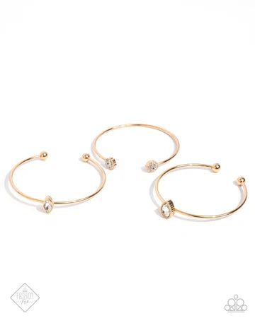 Prolific Patron - Gold White Gem Cuff Bracelet Set - Fashion Fix