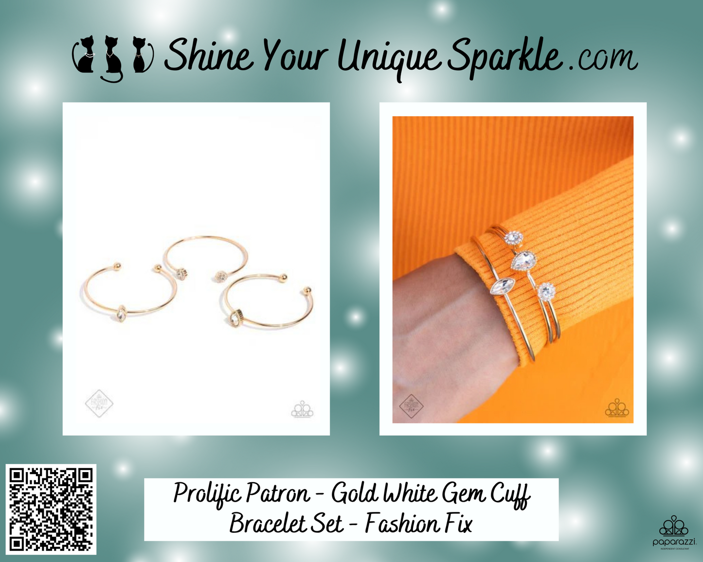 Prolific Patron - Gold White Gem Cuff Bracelet Set - Fashion Fix
