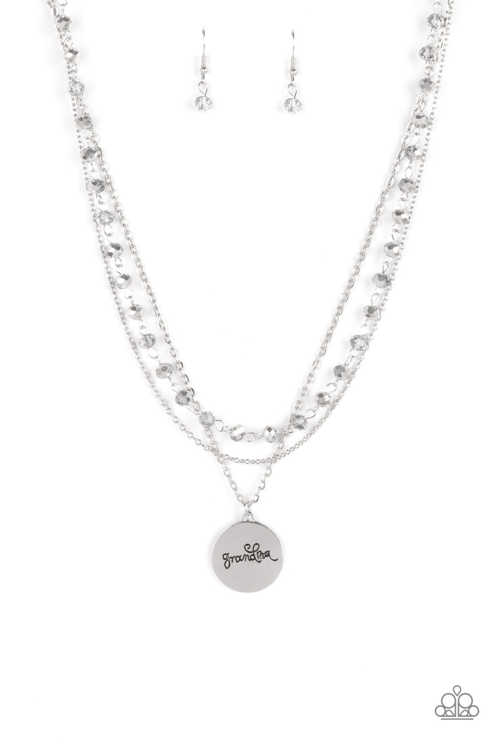 Promoted to Grandma - Silver Metallic Hematite Crystal Layered "Grandma" Short Necklace