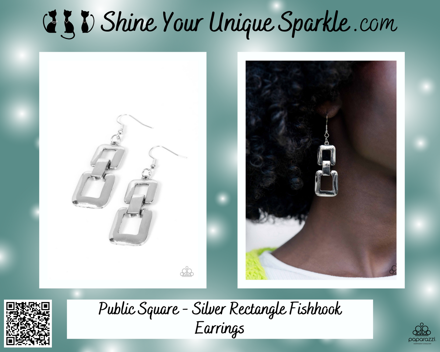Public Square - Silver Rectangle Fishhook Earrings