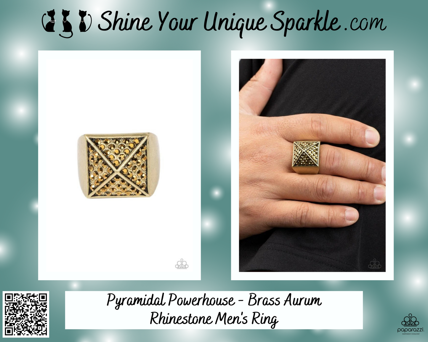 Pyramidal Powerhouse - Brass Aurum Rhinestone Men's Ring