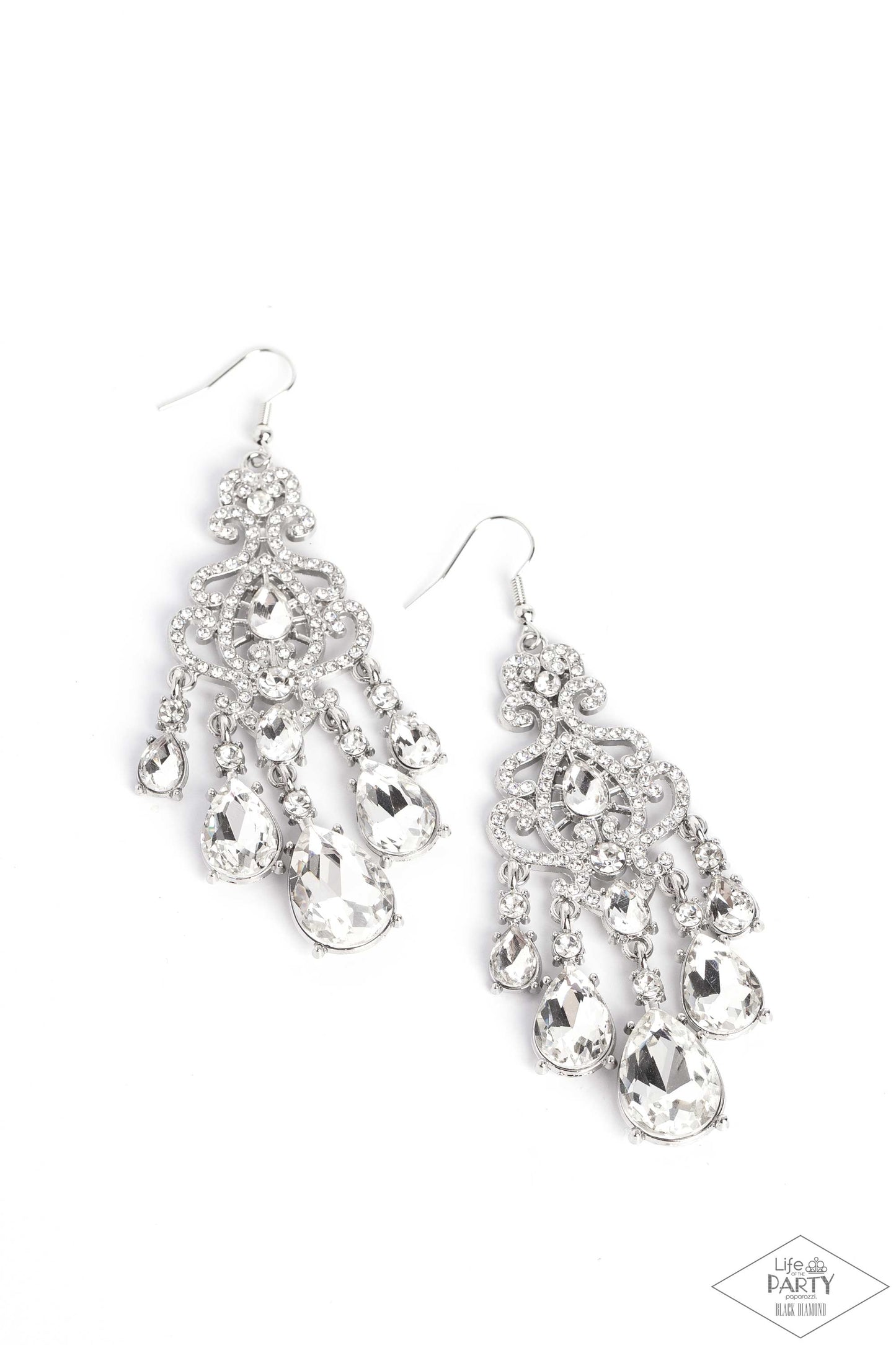Queen Of All Things Sparkly - White Gem Rhinestone Silver Earrings - Life of the Party Black Diamond Exclusive