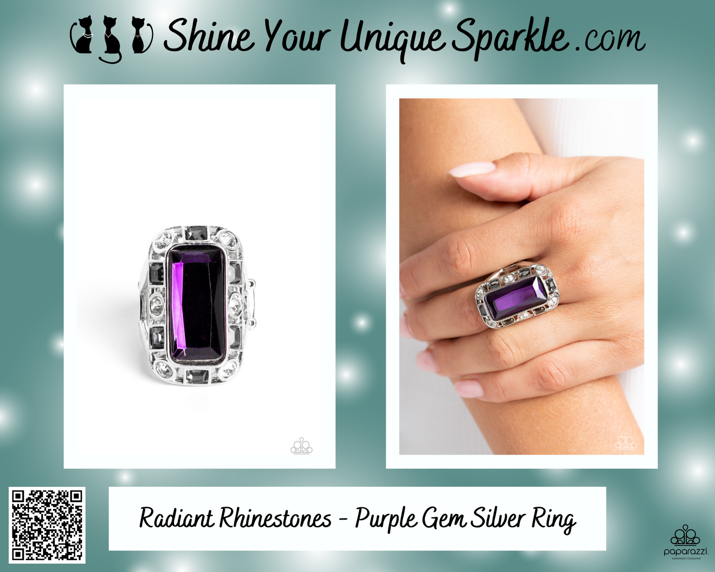 Radiant Rhinestones - Purple Gem Silver Ring