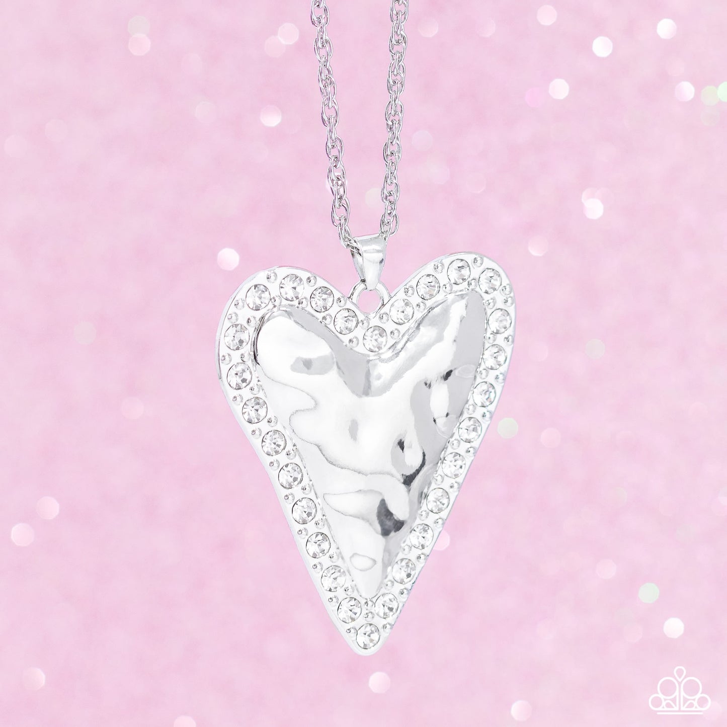 Radiant Romeo - Multi Iridescent Rhinestone Silver Heart Medium Length Necklace