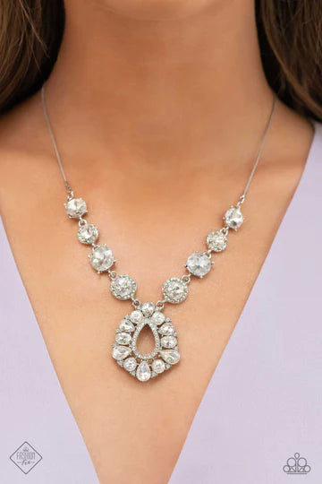 RAREST in the Land - White Rhinestone Gem Silver Short Necklace - Fashion Fix