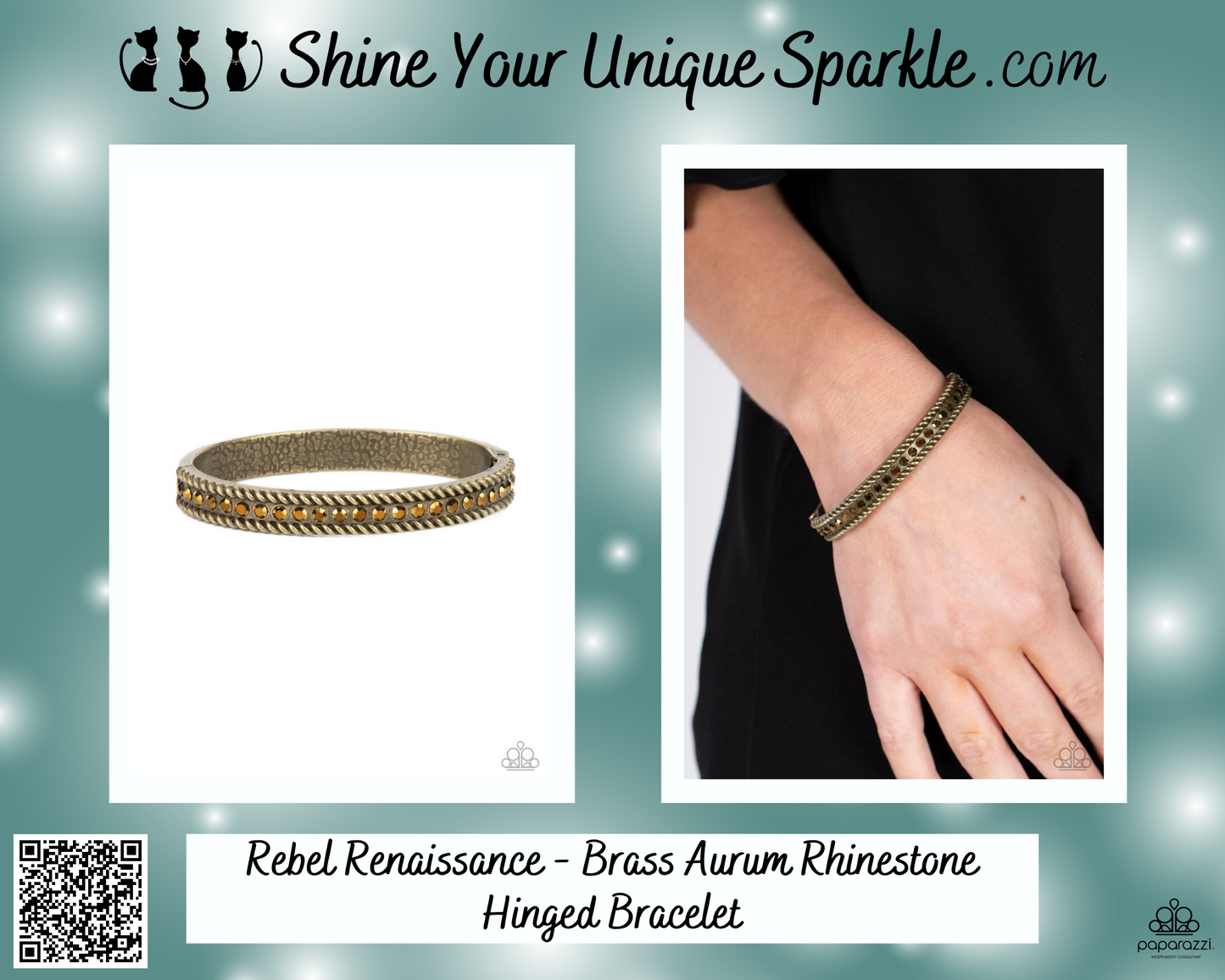 Rebel Renaissance - Brass Aurum Rhinestone Hinged Bracelet
