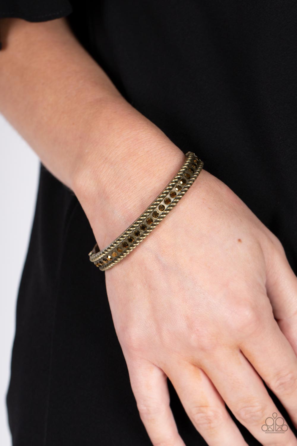 Rebel Renaissance - Brass Aurum Rhinestone Hinged Bracelet
