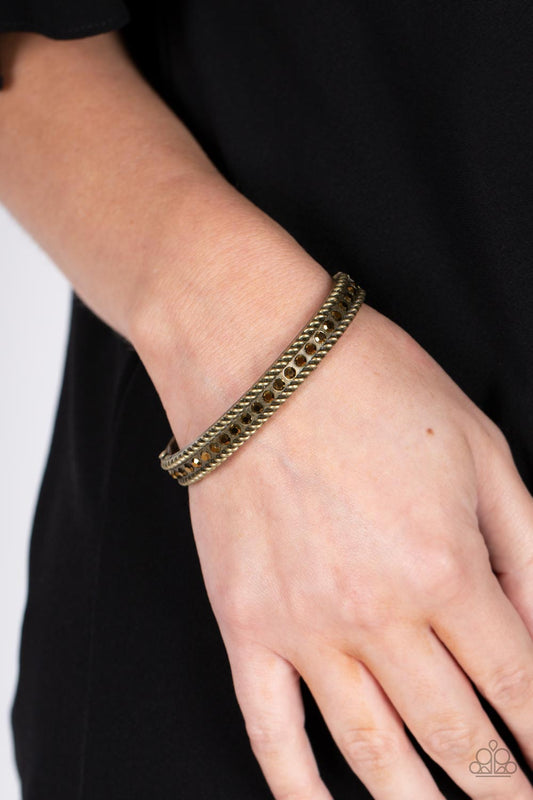 Rebel Renaissance - Brass Aurum Rhinestone Hinged Bracelet