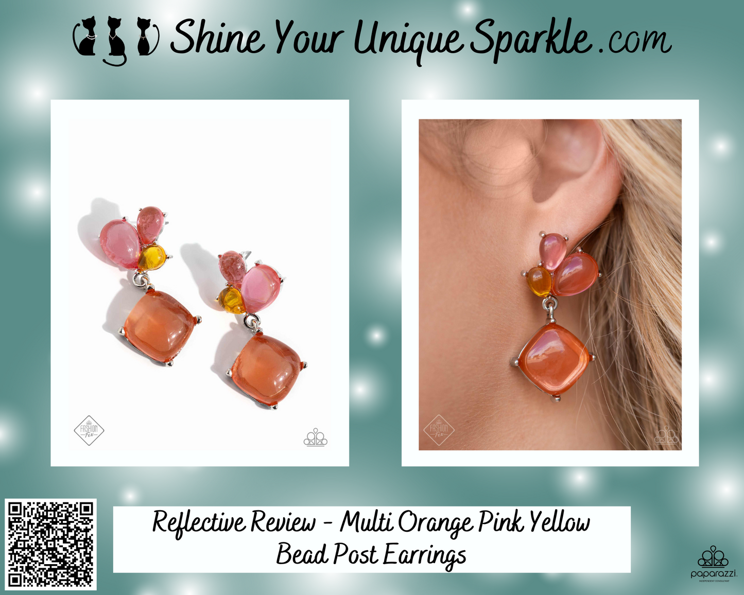 Reflective Review - Multi Orange Pink Yellow Bead Post Earrings - Fashion Fix