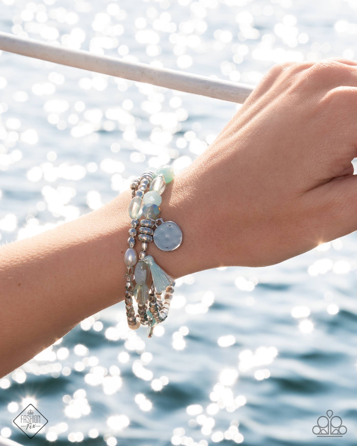 PERFECT MATCH / SET: Refreshing Rapture - Blue Geen Silver Bead Earrings AND Refreshing Revel - Blue Green Silver Bead Coil Bracelet - Fashion Fix