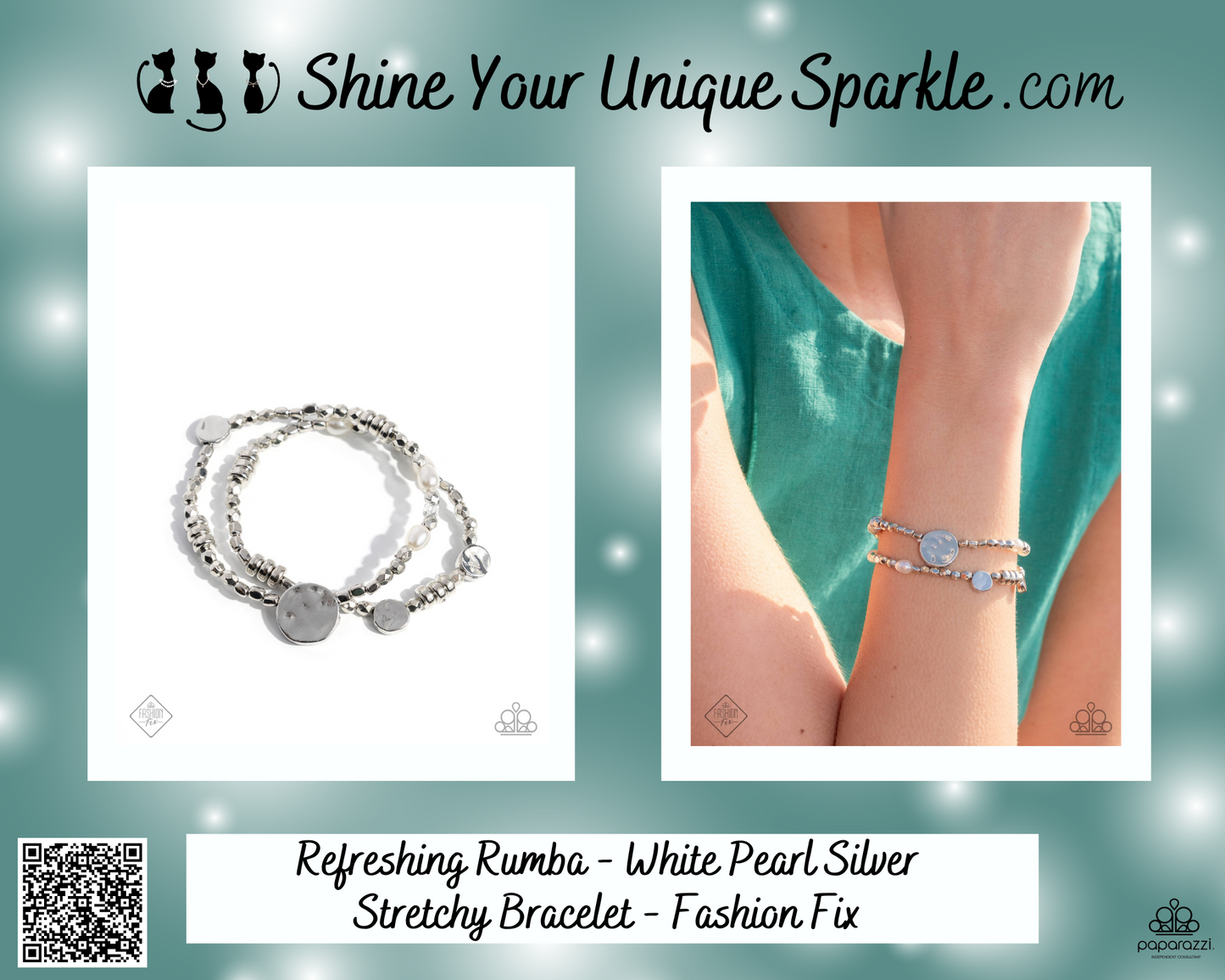 Refreshing Rumba - White Pearl Silver Stretchy Bracelet - Fashion Fix
