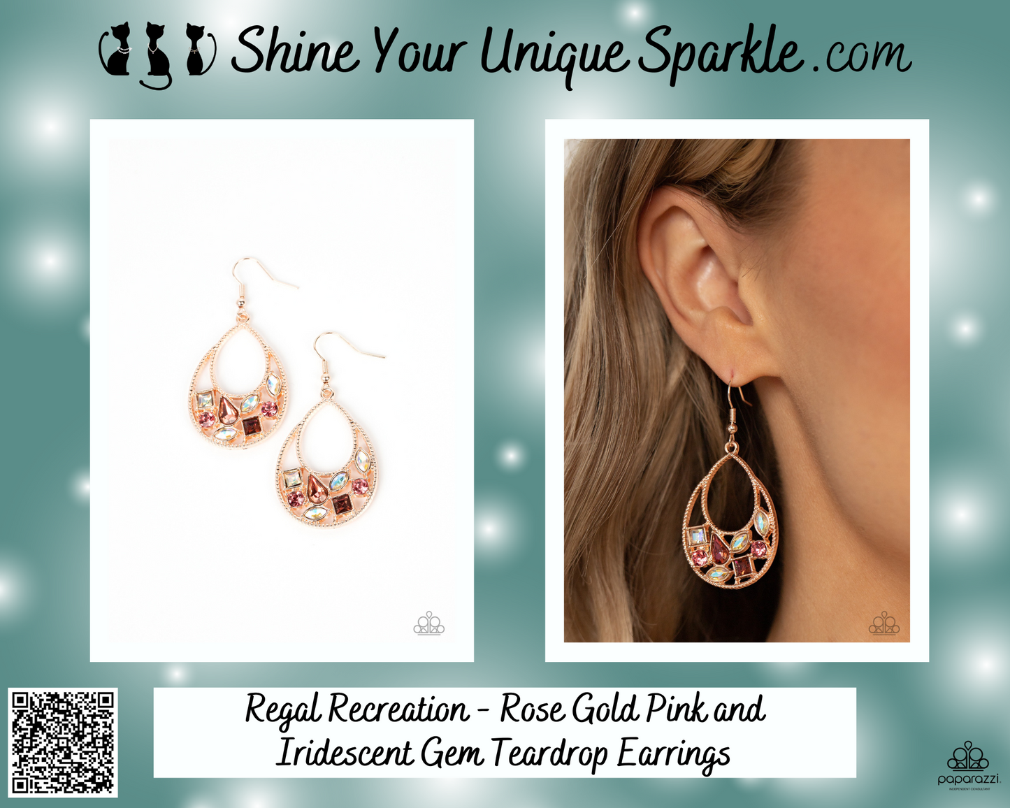 Regal Recreation - Rose Gold Pink and Iridescent Gem Teardrop Earrings