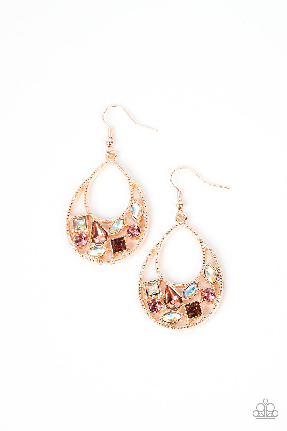 Regal Recreation - Rose Gold Pink and Iridescent Gem Teardrop Earrings