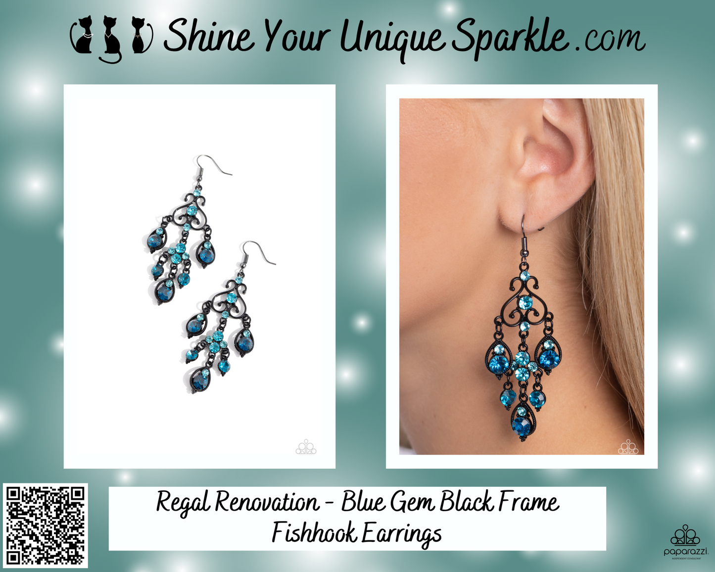 Regal Renovation - Blue Gem Black Frame Fishhook Earrings