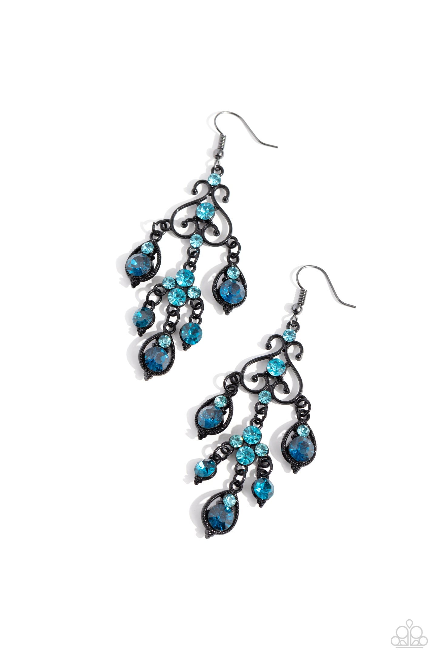 Regal Renovation - Blue Gem Black Frame Fishhook Earrings