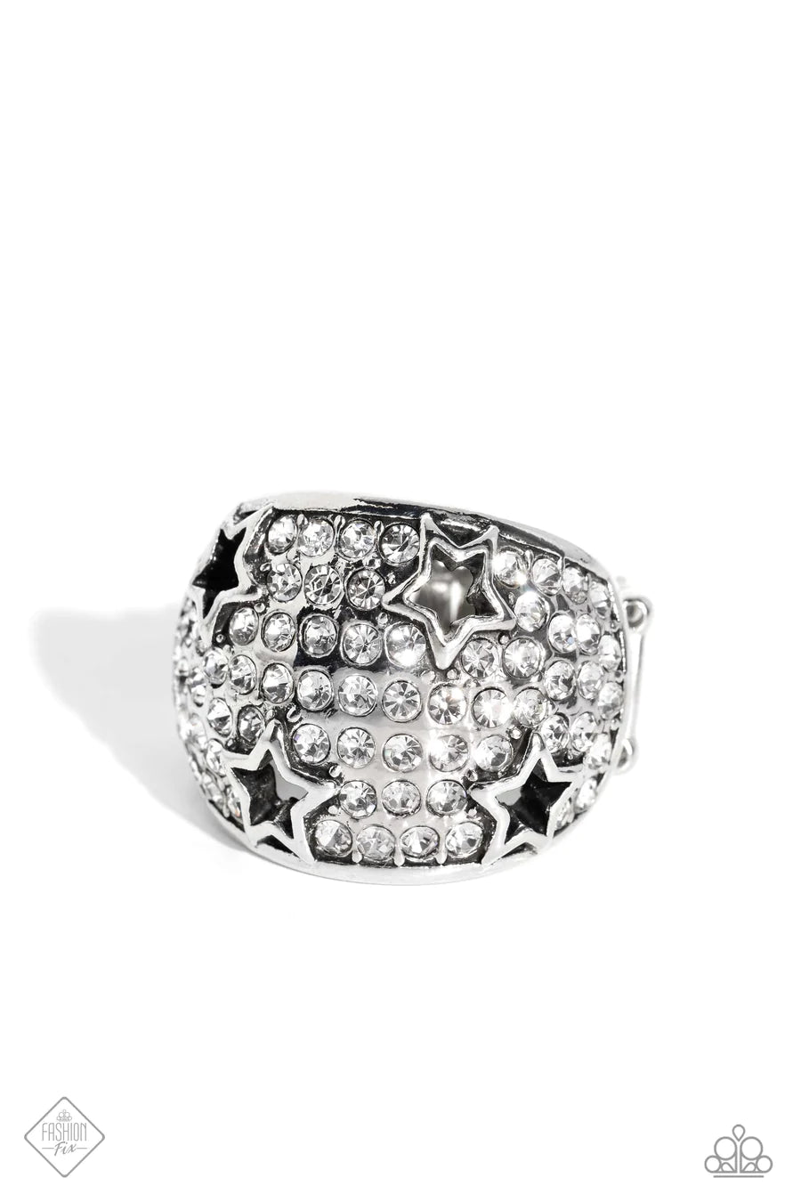 Reliable Radiance - White Rhinestone Silver Star Ring - Fashion Fix
