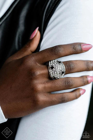 Reliable Radiance - White Rhinestone Silver Star Ring - Fashion Fix