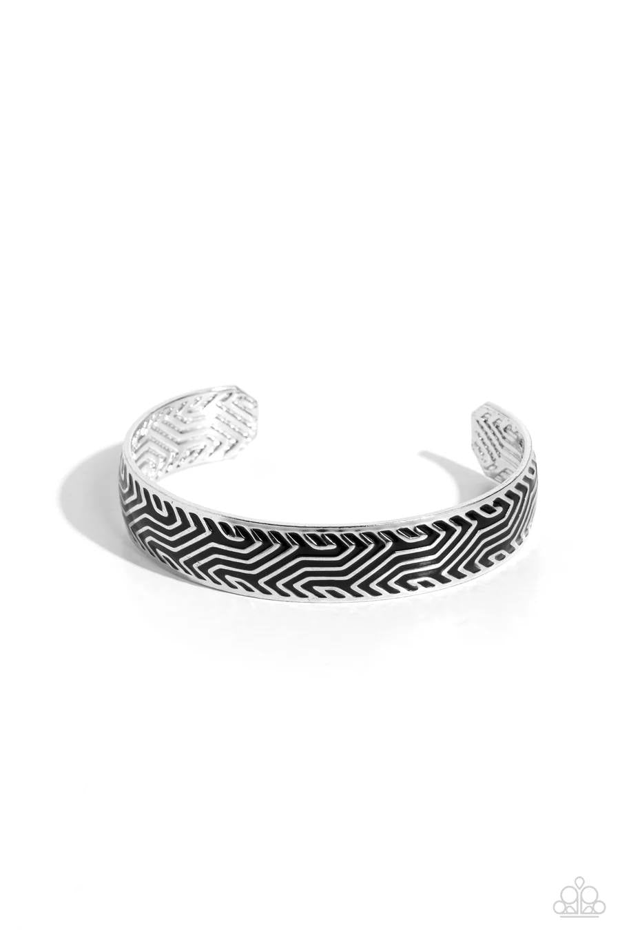 Relic Raider - Black Painted Silver Cuff Bracelet