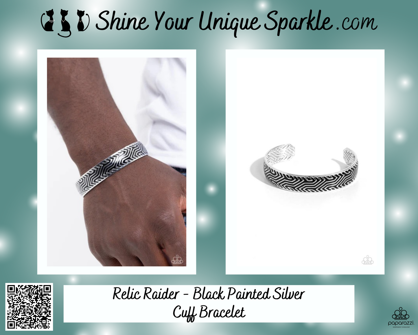 Relic Raider - Black Painted Silver Cuff Bracelet