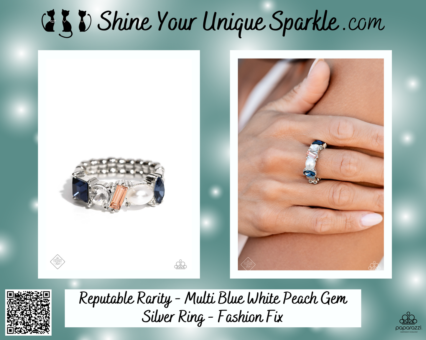 Reputable Rarity - Multi Blue White Peach Gem Silver Ring - Fashion Fix
