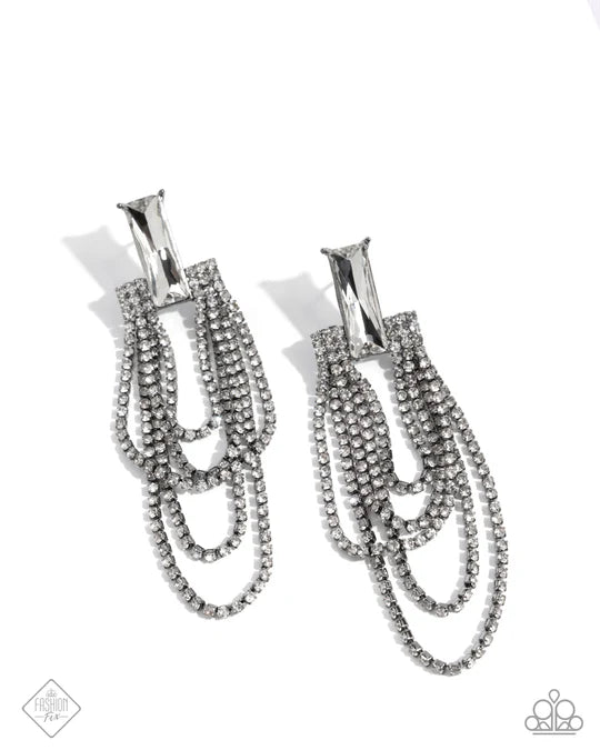 Resounding Radiance - Black Gunmetal White Gem Post Earrings - Fashion Fix