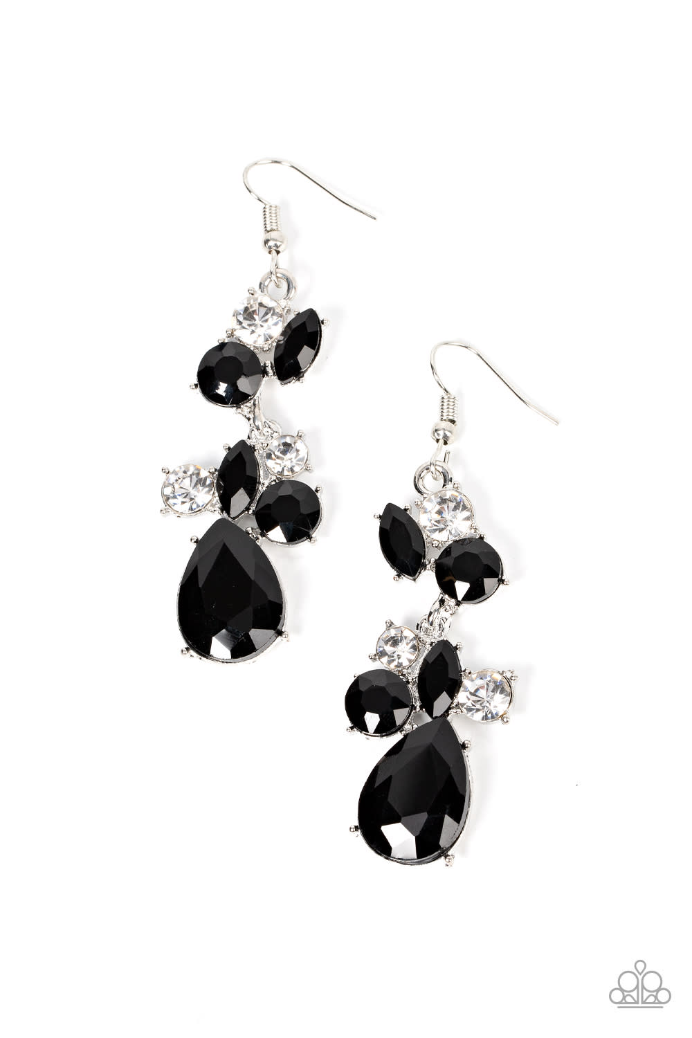 Rhinestone Reveler - Black Gem Silver Fishhook Earrings