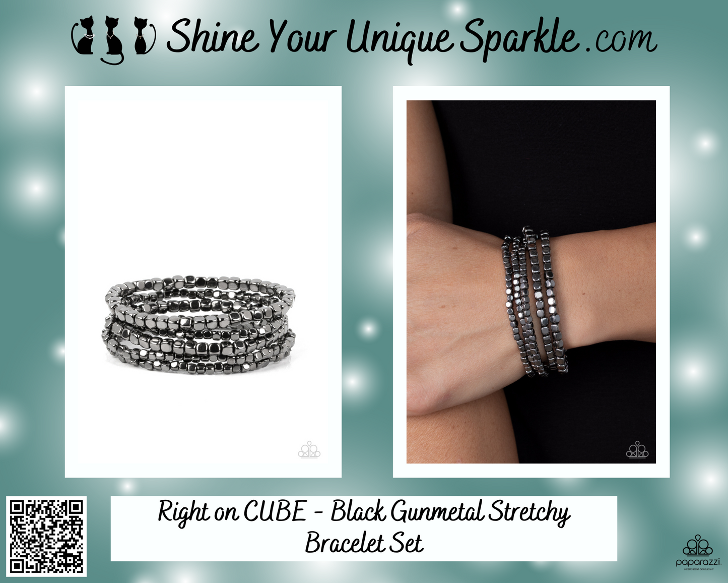 Right on CUBE - Black Gunmetal Stretchy Bracelet Set