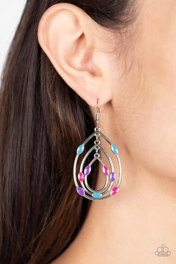 Rippling Rapport - Multi Blue Pink Purple Silver Teardrop Fishhook Earrings